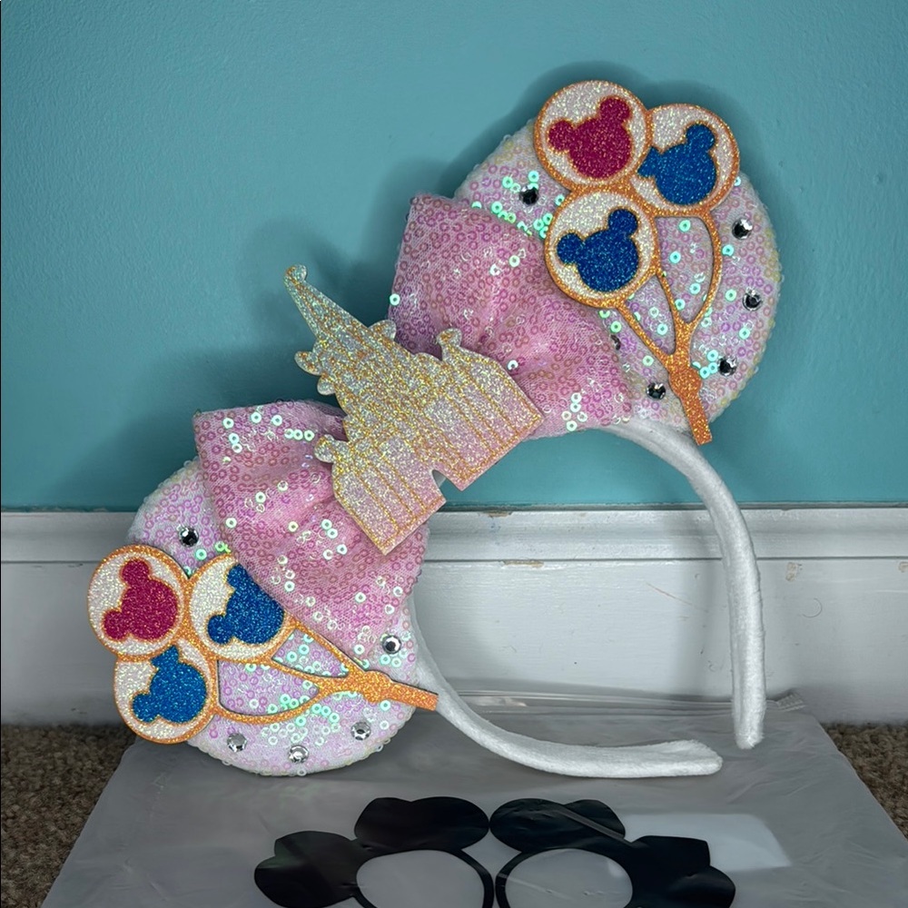 Light Up Pink and White Sequin Mouse Ears Headband